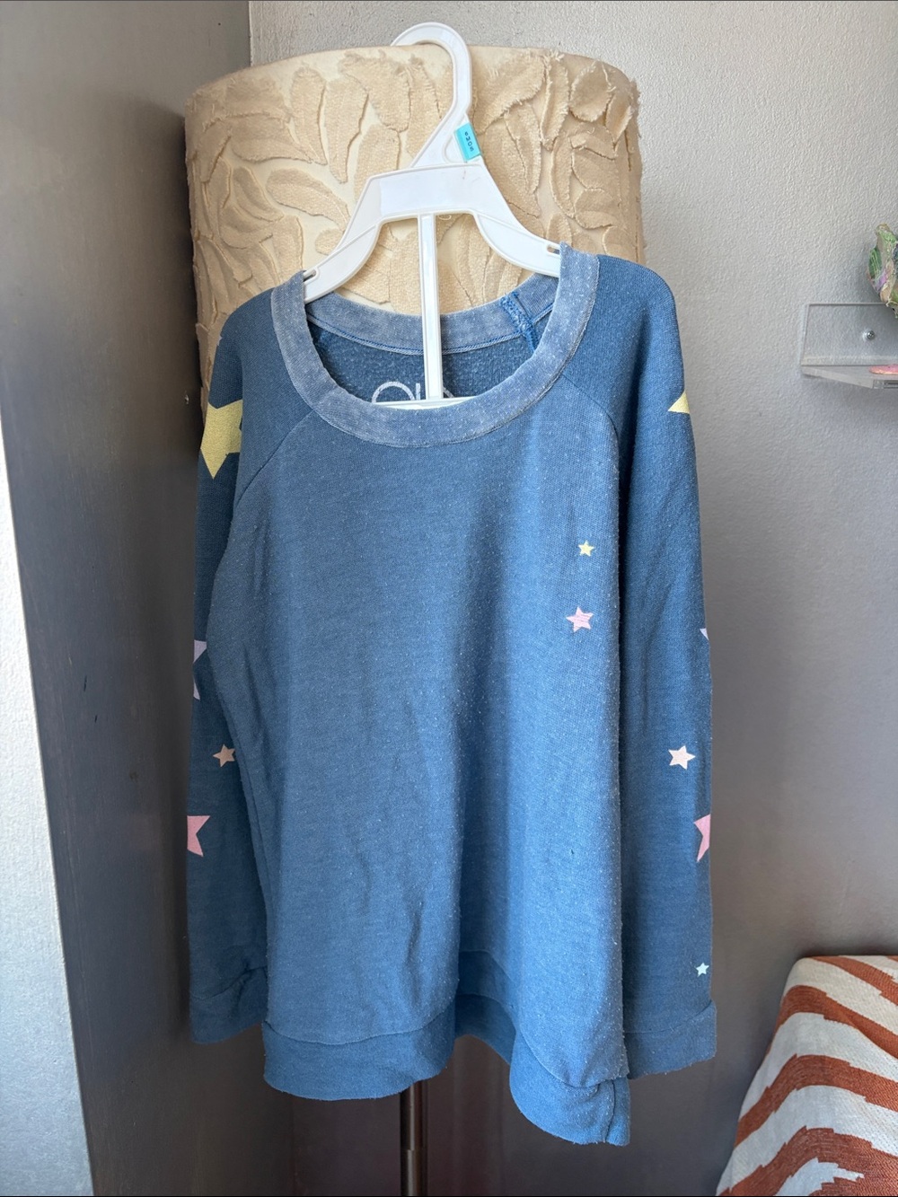 Chaser Blue Star-Print Sweatshirt with Pink & Yellow Accents